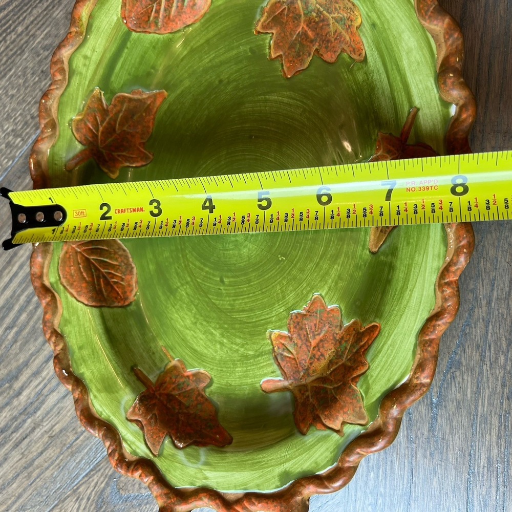 Vintage DENNIS EAST INTERNATIONAL Green Brown Leaves Serving Trinket Dish 13" - Picture 13 of 13